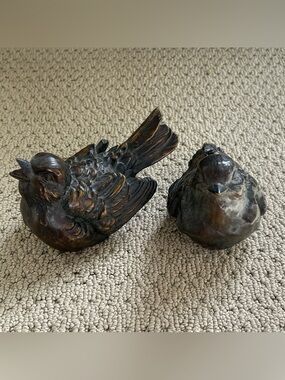 Stunning Pair Bird Figurine Collectible Sculpture Heavy Bronze Felt Bottom Cast?